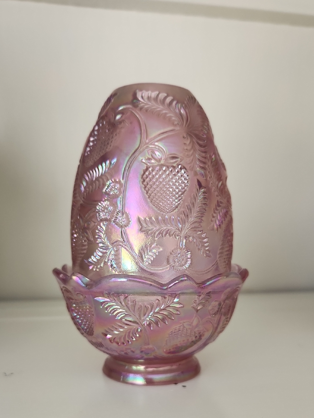 Iridescent Pink "Strawberry" Fairy Lamp — Decorative Fenton Art Glass - Picture 1 of 4